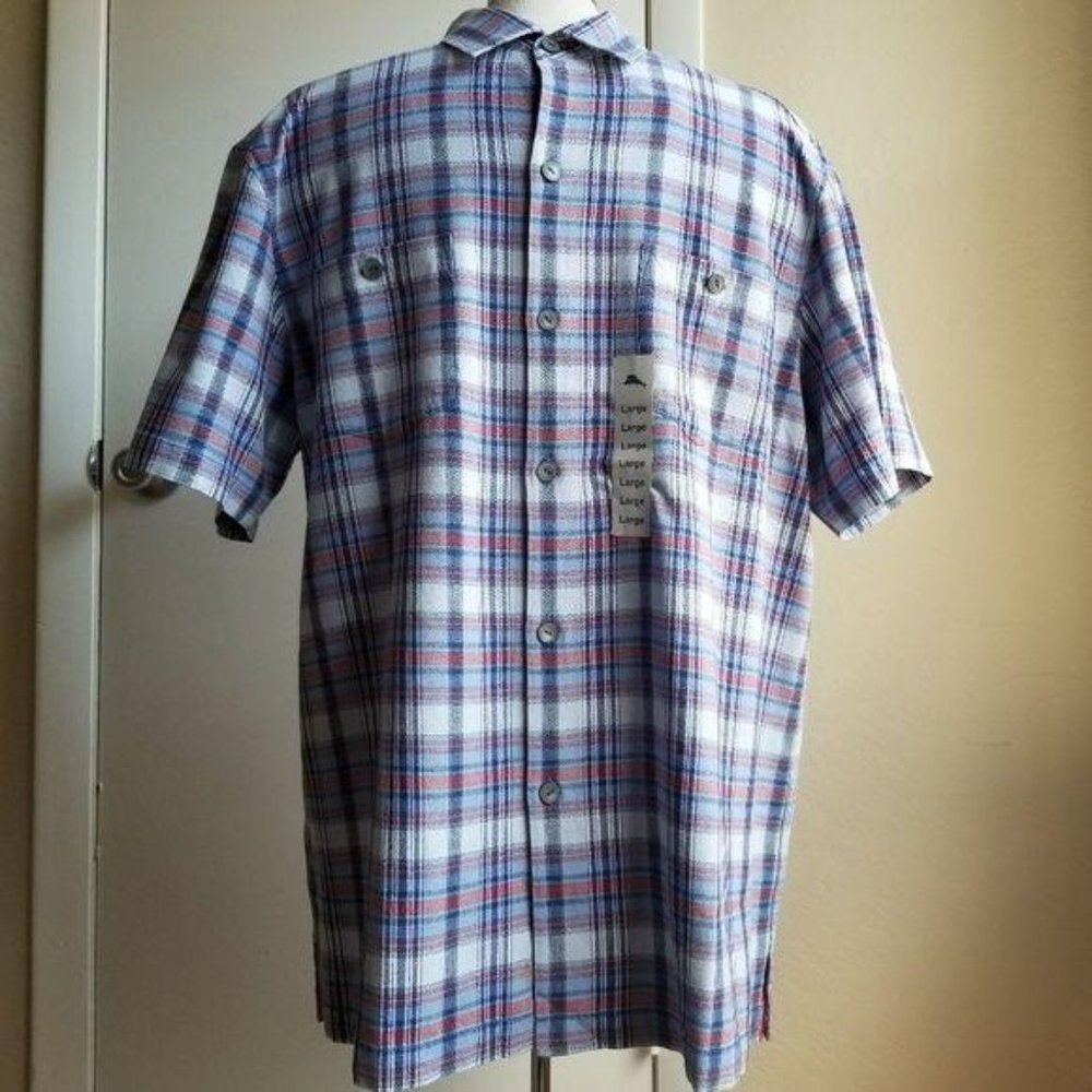 Tommy Bahama Shirt 100% Silk Large Blue & Red